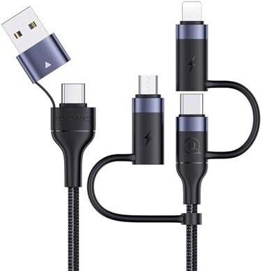 YOUSAMS PD 60W USB C Multi Fast Charging Cable Nylon Braided Cord 5-in-1 3A USB/C to Type C/Micro/Phone Fast Sync Charger Adapter Compatible with Laptop/Tablet/Phone