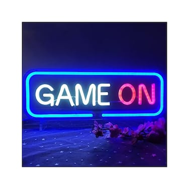 Ajoyferris Game On Neon Signs Dimmable Gamer Gift USB Powered Game Neon Sign Decor Handmade Blue Neon Game Sign Neon Signs for Bedroom Game Room Man Cave Video Game Party Supplies 16''