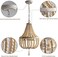 vivihobb 3-Light Wood Beaded Bohemian Mini Chandelier Pendant Light Fixture,Antique Metal Finish Natural Color Wooden Beads, for Bathroom,Living Room,Entryway and Bedroom