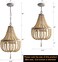 vivihobb 3-Light Wood Beaded Bohemian Mini Chandelier Pendant Light Fixture,Antique Metal Finish Natural Color Wooden Beads, for Bathroom,Living Room,Entryway and Bedroom
