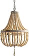 vivihobb 3-Light Wood Beaded Bohemian Mini Chandelier Pendant Light Fixture,Antique Metal Finish Natural Color Wooden Beads, for Bathroom,Living Room,Entryway and Bedroom