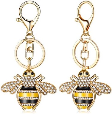 Sureio Rhinestone Bee Keychain 2 Pieces Animal Key Chain Cute Yellow Bee Crystal Keychain with Lobster Clasp Charm Pendant Keyring for Bag Purse Wallet, Yellow, One size