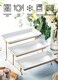 LYEOBOH 3 Tier Serving Stand and Platters Set Large Tiered Serving Platters with Collapsible Sturdier Rack 14 Inches Tiered Serving Tray for Appetizer Fruit, Dessert and Cupcake, White