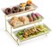 LYEOBOH 3 Tier Serving Stand and Platters Set Large Tiered Serving Platters with Collapsible Sturdier Rack 14 Inches Tiered Serving Tray for Appetizer Fruit, Dessert and Cupcake, White