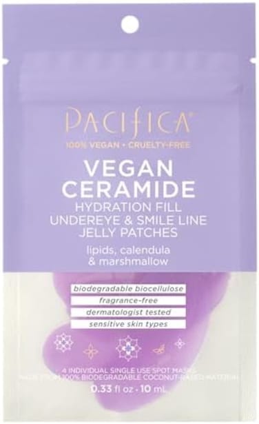 Pacifica Undereye Mask &ndash; Vegan Ceramide Hydrating Jelly Under EyeSmile Line Patches, Reduces Fine LinesPuffiness, Fragrance-Free, VeganCruelty-Free, 4 Pieces