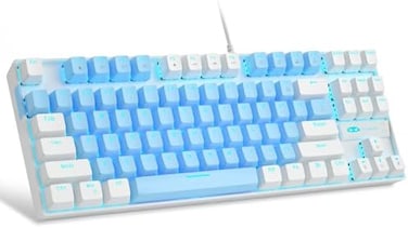 MageGee 75% Mechanical Gaming Keyboard with Blue Switch, LED Blue Backlit Keyboard, 87 Keys Compact TKL Wired Computer Keyboard for Windows Laptop PC Gamer - Blue Whie