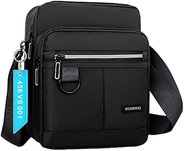 BIMMI Men's Small Messenger Bag Waterproof Shoulder Bag Casual Black Purse Handbag Crossbody Bag Sling Bag for Work School