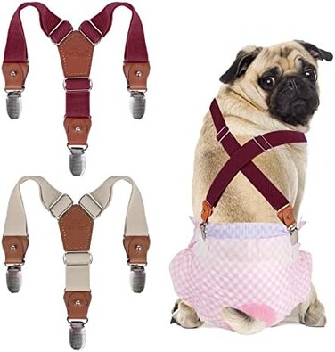 Pet Soft Dog Suspenders 2 Pieces Female Dog Diaper Suspenders for Dogs Diaper Keeper Suspender for Dog Skirt, Dog Dress (BrownBurgundy, XS/S