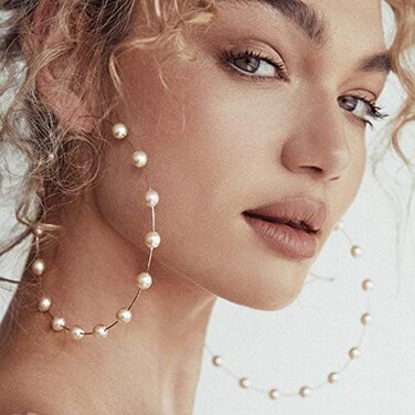 Doubnine Large Hoops Super Huge Circle Pearls Earrings Thin Dangle Gold Elegant Wedding Women Accessories Jewelry Gift for Her (90mm