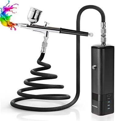 yygywen Airbrush Kit with Compressor, 32PSI Handheld Mini Air Brush Gun Set, Portable High Pressure Air Brushes for Painting, Tattoo, Nail Art, Mode, Makeup, Cake, Barber