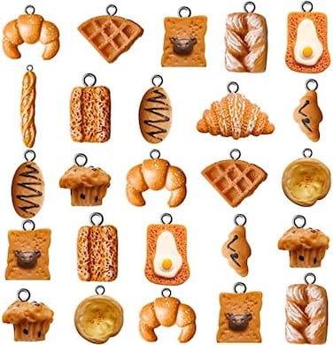 Sureio 60 Pieces Handmade Simulation Food Bread Toast Pendant Charms Hanging Food Charms DIY Baking Charms for Earrings Imitation Resin Charms for Jewelry Making for Children Girls DIY Craft