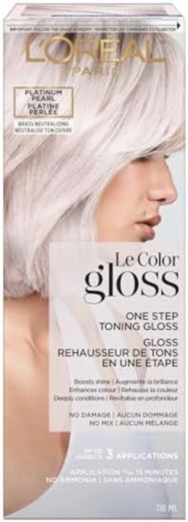 L&rsquo;Or&eacute;al Paris Le Color Gloss One Step In-Shower Toning Hair Gloss for Bleached Hair, Neutralizes Brass, ConditionsBoosts Shine, Platinum Pearl, 4 Ounce