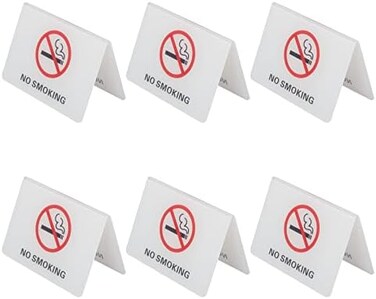 AHANDMAKER 6Pcs Double-Sided Acrylic No Smoking Table Tent Signs, Non-Smoking Desk Logo Indicator, No Smoking Tabletop Sign, Table No Smoking Warning Sign for Resturant Offices Malls Cafes, 4.07x2.76
