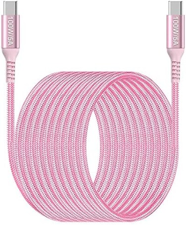 Awnuwuy 100W USB C Cable 10ft Pink,Long USB-C to USB-C, USB Type C to C Fast Charging Cord Compatible with iPhone 15/15 Pro/15 Plus/15 Pro Max,iPad Pro,iPad Air 4,Samsung Galaxy S23 S22 S21,MacBook Pr