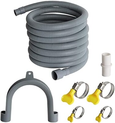 Manste Universal Washing Machine Drain Hose Extension Kit Includes 10FT Corrugated and Flexible Washing Machine Drain Hose Replacement, U-Bend Hose Holder, Extension Adapter and 4 Pieces Clamps (10