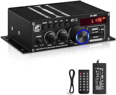 ARRAROWN AK-380 USB SD BT.C FM AUX Audio Power Amplifier 400W400W 2.0 CH HiFi Stereo AMP Speaker Bluetooth 5.0 Amp Receiver with 12V 5A Power Supply,Remote Control,FM Antenna for Car Home Bar Party