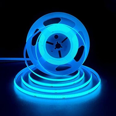 شريط إضاءة LED من نوع COB من HAMRVL، لون أزرق ثلجي، يعمل بجهد 12 فولت تيار مستمر، طوله 5 أمتار (16.4 قدم)، يحتوي على 320 مصباح LED لكل متر، مؤشر تجسيد اللون 90، شريط إضاءة LED مرن ساطع، عرضه 8 مم، منا