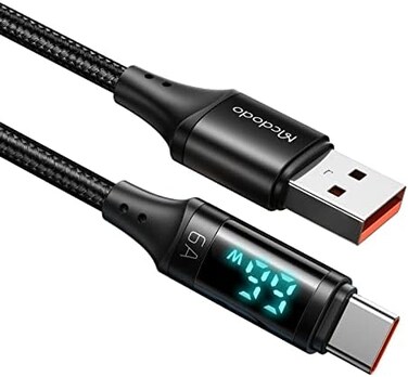 Mcdodo USB Type-C to USB-A Cable 4ft Fast Charge with Wattage Display 6A current XNylon Braided Cord USB3.0 Compatible with Type-C Devices iPhone 15/15 Pro/Samsung S23/iPad Pro/MacBook Pro 2022/Google