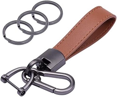 wisdompro Genuine Leather Car Keychain, Keyrings for Car Keys, Car Key Fob Keychain, Leather Keychain Strap with Anti-lost D-Ring, Leather Key Chain Holder for Men and Women