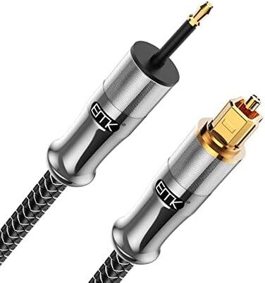 كابل EMK مطلي بالذهب عيار 24 قيراطًا من نوع Toslink إلى Mini Toslink، كابل صوتي بصري رقمي مضفر من النايلون، كابل بصري صغير 3.5 مم للمسرح المنزلي ومكبرات الصوت (طول 1 متر/3 أقدام، Mini Toslink 3.5 مم،