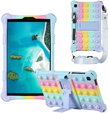 جراب ALHBEJT للتابلت لجهاز Galaxy Tab A7 10.4 بوصة 2021SM-T500/T505/T507، غطاء سيليكون مضاد للتوتر مع حامل وقلم، مناسب لجهاز Samsung Tab A7 Pop، ألعاب لتخفيف التوتر (أزرق فاتح ملون)
