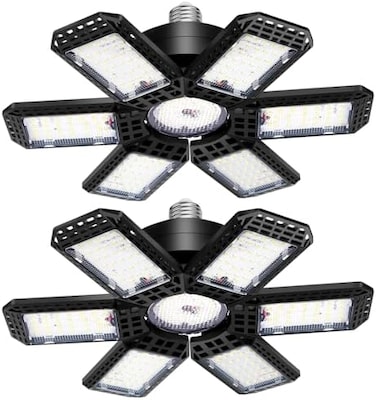 AUDLES 2 Pack LED Garage Light, 200W LED Shop Light, E26/E27 Garage Lights Super Bright Deformable LED Garage Ceiling Light with 61 Adjustable Panels Garage Lighting, Bay Light, Attic Light, Basement