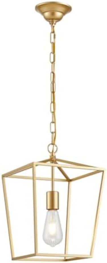 ANJIADENGSHI Lantern Pendant Light Iron Cage 1 E26 Bulbs Chandelier for Dining Room Kitchen, Gold Plating (Bulbs Not Included