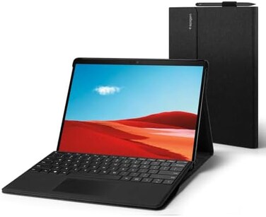 غطاء Spigen Stand Folio مصمم خصيصًا لأجهزة Microsoft Surface Pro 11 / Surface Pro 10 / Pro 9/8 مع حامل قلم (2024/2022/2021 - أسود)