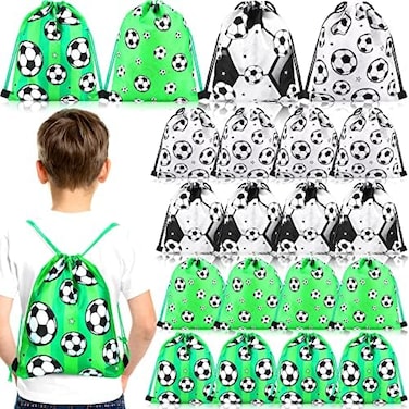 Shappy 16 Pcs Soccer Party Bags Kids Soccer Drawstring Backpack Bags Sports Football Goodie Snack Bags Soccer Party Favors Soccer Treat Bags for Boys Girls Birthday Party Supplies (Soccer
