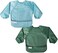 Tiny Twinkle Mess Proof Baby Bib, 2 Pack Long Sleeve Bib Outfit, Waterproof Bibs for Toddlers, Machine Washable, Tug Proof (Slate Olive, Small 6-24 Months