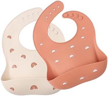 ROCCED Baby Silicone Bibs 2 Pack Waterproof, Easy Wipe Silicone Bib for Babies, Toddlers