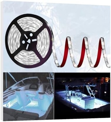 أضواء HOKIION LED للقوارب العائمة، 12 فولت، 20 قدم، شريط إضاءة LED بحري، إضاءة داخلية مقاومة للماء للقوارب، إضاءة أسفل حافة القارب، إضاءة سطح القارب، أضواء صيد ليلية مع كابل تمديد للقوارب (أبيض)