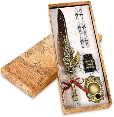طقم أقلام Aifeiter Feather، قلم حبر للكتابة بخط اليد، هدية مثالية لمحبي الكتابة اليدوية، قلم فاخر بتصميم كلاسيكي - رمادي