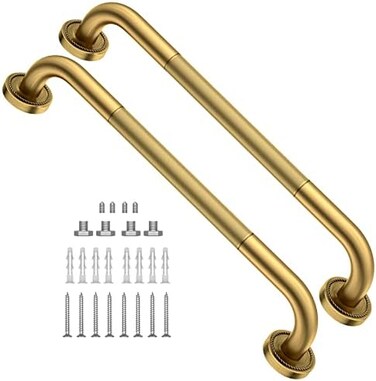 ZUEXT 2 Pack 20 Inch Anti Slip Bronze Shower Grab Bar Polished Gold, Antique Brass Bathroom Grab Bar, Knurled Balance Bar,Safety Hand Rail Support Handicap Elderly Injury Senior Assist Bath Handle