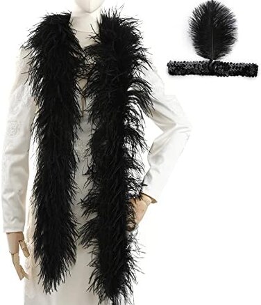 Soarer Black Ostrich Feather Boas &ndash; 2yards 3ply Long Boas for Party, DIY Production, Clothing Decoration (Black