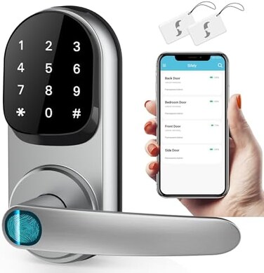 Sifely Keyless Entry Smart Lock - FingerprintKeypad Access, Front Door Handle, Silver