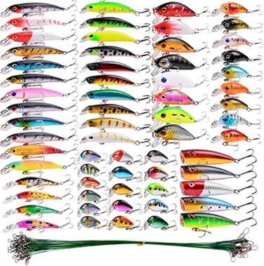 Aorace Fishing Lures Kit Mixed Including Minnow Popper Crank Baits with Hooks for Saltwater Freshwater Trout Bass Salmon Fishing