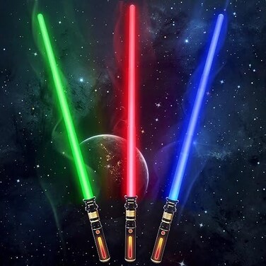 MIWIND Light Up Saber 3 Packs 3 Colors LED Expandable Dual Light Swords Set with Sound (Motion Sensitive, Light Up Sabers for Kids Adults Gifts for Christmas Dress Up Costume, Galaxy War Fighters
