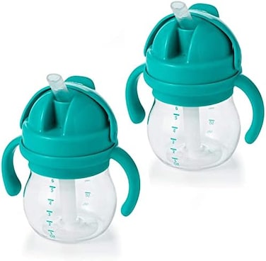 OXO Tot Transitions Straw Cup with Removable Handles, Teal, 6 Ounce (2 Pack