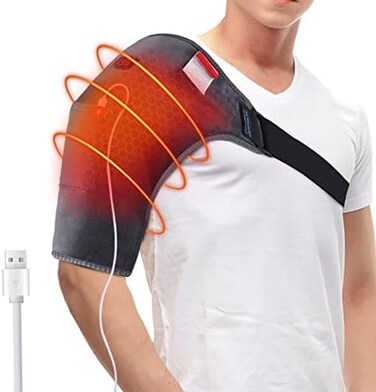 وسادة تدفئة الكتف كومفيت، تعمل بمنفذ USB، لتخفيف آلام الكفة المدورة وآلام عضلات الذراع العلوية، بثلاثة إعدادات للتدفئة، وسادة تدفئة محمولة للسفر، لون رمادي