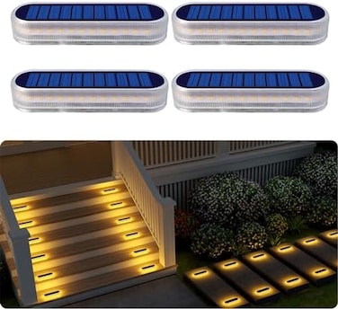 DetarZinLED Solar Step Lights Waterproof,Warm White Deck Outdoor,Solar Fence LED,Solar for Stairs,Yard,Patio,Post,Railing,Garden,Backyard,Front Door,Pathway,Driveway,Porch(4 Pack