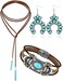Inbagi 3 Pcs Western Jewelry for Women Bohemian Set, Boho Pendant Long Choker, Faux Leather Layered Bracelet, Dangle Earrings