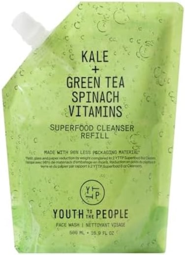 Youth To The People KaleGreen Tea Superfood Face Cleanser Refill - Vegan Face Wash with Spinach, Vitamins C, EK - Non-Drying Gel Foaming Cleanser for All Skin Types - Clean Beauty (473ml