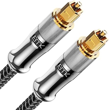 كابل EMK البصري، كابل صوت بصري مطلي بالذهب عيار 24، كابل Toslink رقمي، كابل SPDIF، متوافق مع التلفزيون، مكبرات الصوت، أنظمة المسرح المنزلي، وغيرها (طول 6 أقدام/2 متر، مطلي بالذهب عيار 24، فضي 1).
