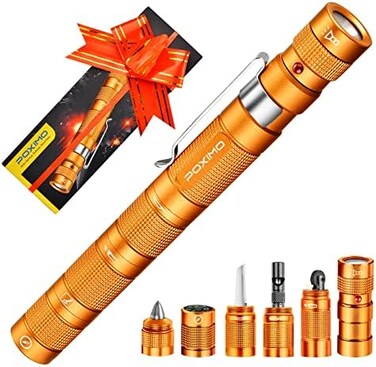 POXIMO Gifts for Men Women EDC Multitool 5-in-1 Tactical Survival Gear with Flashlight, Lighter(No Fuel, Glass Breaker, Whistle, Cutter, Compass, A Cool Birthday Gift, Nice Camping Tool Kit