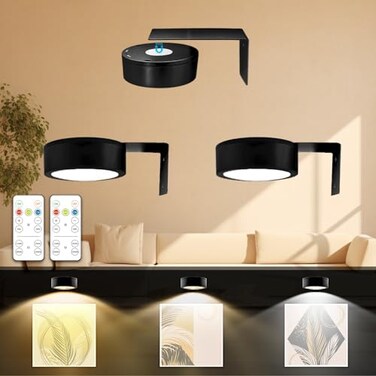 Arixinks 3PACK Picture Light Battery Operated with Remote, Painting Light for Art with 3 Lighting ColorsDimmable, LED Art Display Accent Light on Wall for Pictures Dartboard Photo Frame Portrait