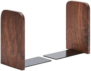 Pandapark Wood Bookends,Pack of 1 Pair,Non-Skid,Black Walnut,Office Book Stand (Black Walnut-A