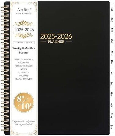 مخطط آرتفان 2024 - مخطط/تقويم 2024، من يناير 2024 إلى ديسمبر 2024، مخطط أسبوعي وشهري مع فواصل، 8 × 10 بوصات، غلاف مرن، تجليد حلزوني مزدوج، تقويمات، منظم يومي - أسود