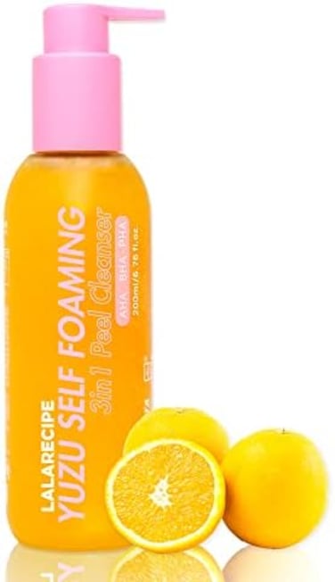 LALARECIPE 3-in 1 Yuzu Foaming Facial CleanserPore Clarifying MakeUp Remover Exfoliating Face WashAHA BHA PHA Face Cleanser for Dry SkinGentle Facial Cleanser Daily Face Wash (6.6 fl oz