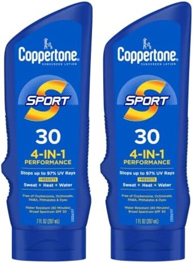 Coppertone SPORT Sunscreen SPF 30, Water Resistant Sunscreen Lotion, Broad Spectrum SPF 30 Sunscreen, Bulk Sunscreen Pack, 7 Fl Oz Bottle, Pack of 2